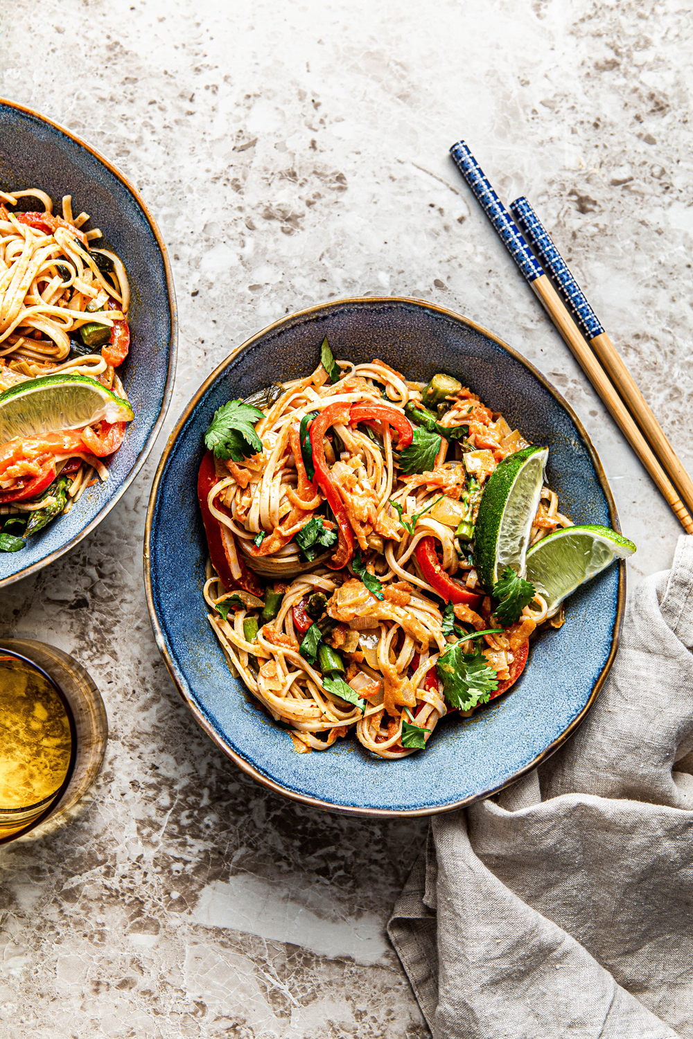 vegan coconut pad thai noodles with vegetables food photography