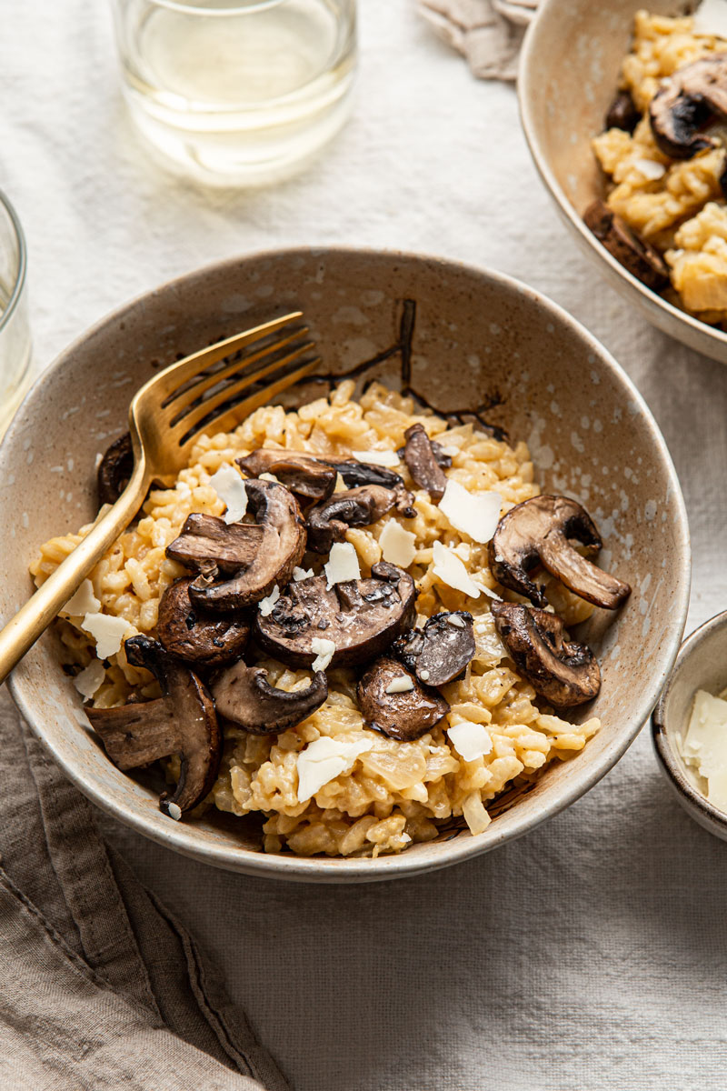 risotto with mushrooms and parmesan cheese photography