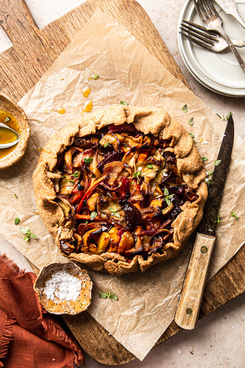 rustic galette with vegetables food photography