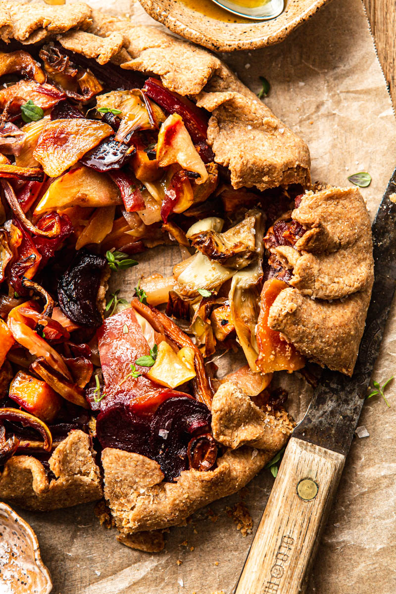 sliced galette with root vegetables