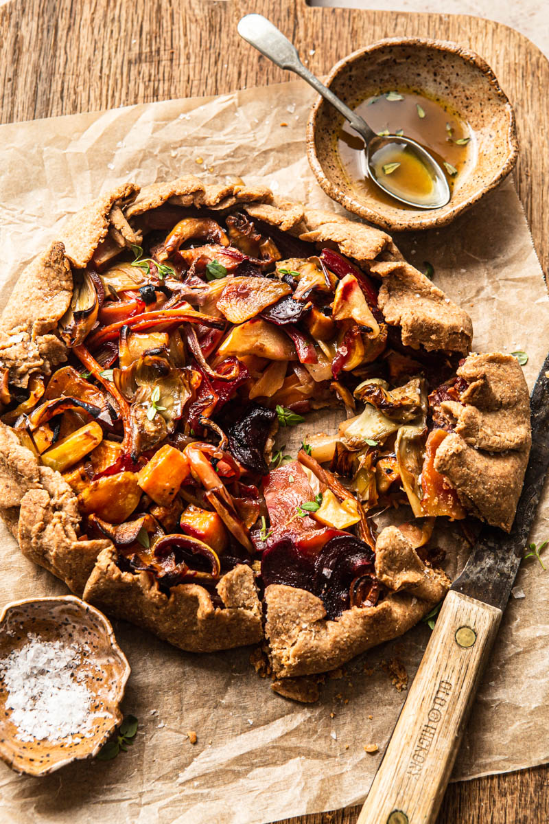 rustic galette with vegetables food styling