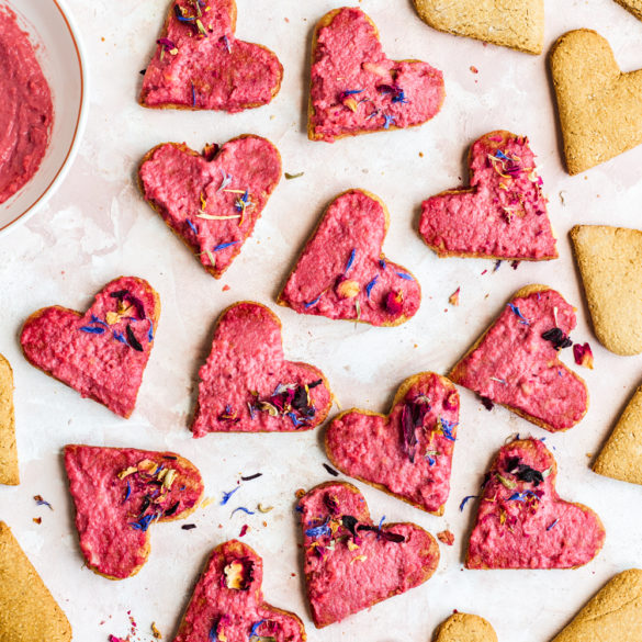 Healthy Oatmeal Flour Sugar Cookies with Beet Cashew Frosting