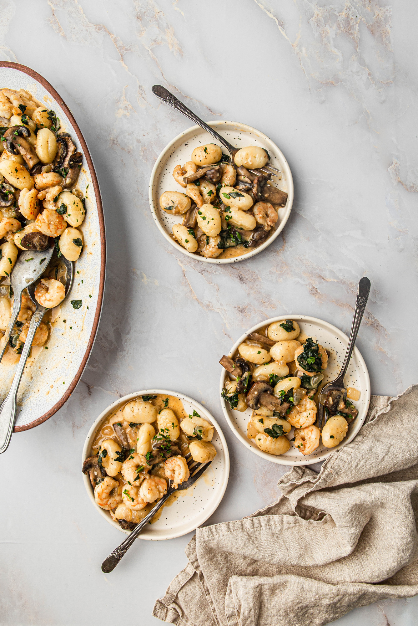 creamy coconut milk shrimp gnocchi photography