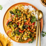 Vegan Thai Yellow Coconut Curry with Chickpeas with gold utensils food photography natteats