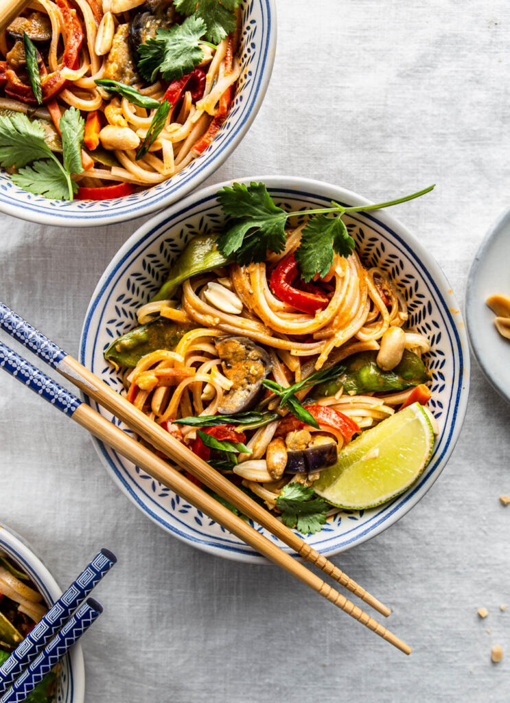 Thai Red Curry Noodles with Vegetables (vegan, gluten-free)