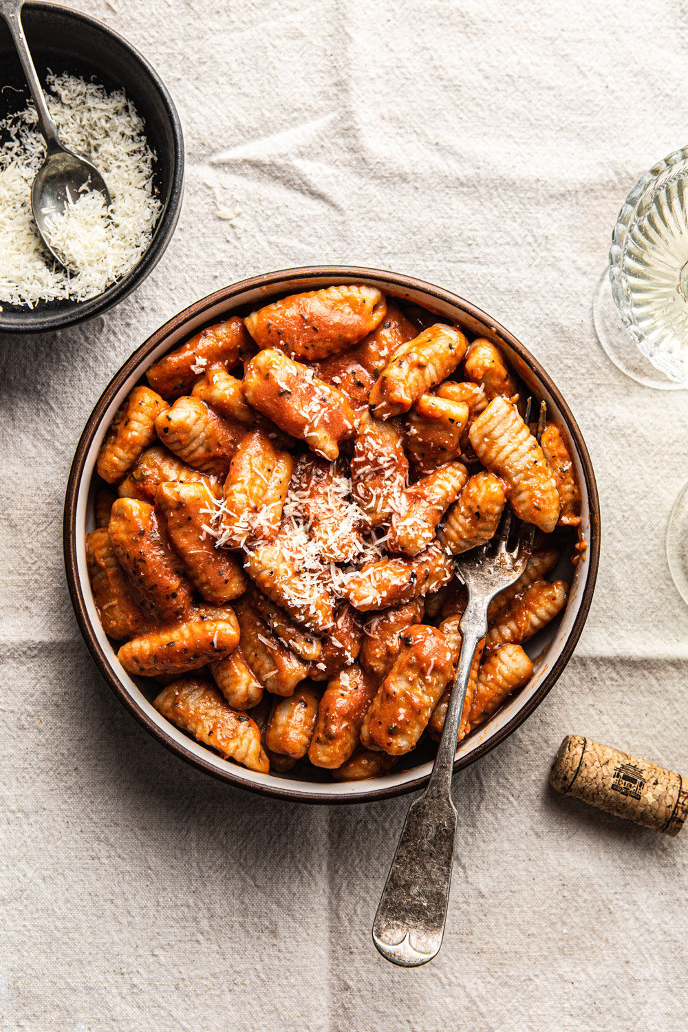 Homemade Cavatelli Pasta with tomato sauce and parmesan food photography