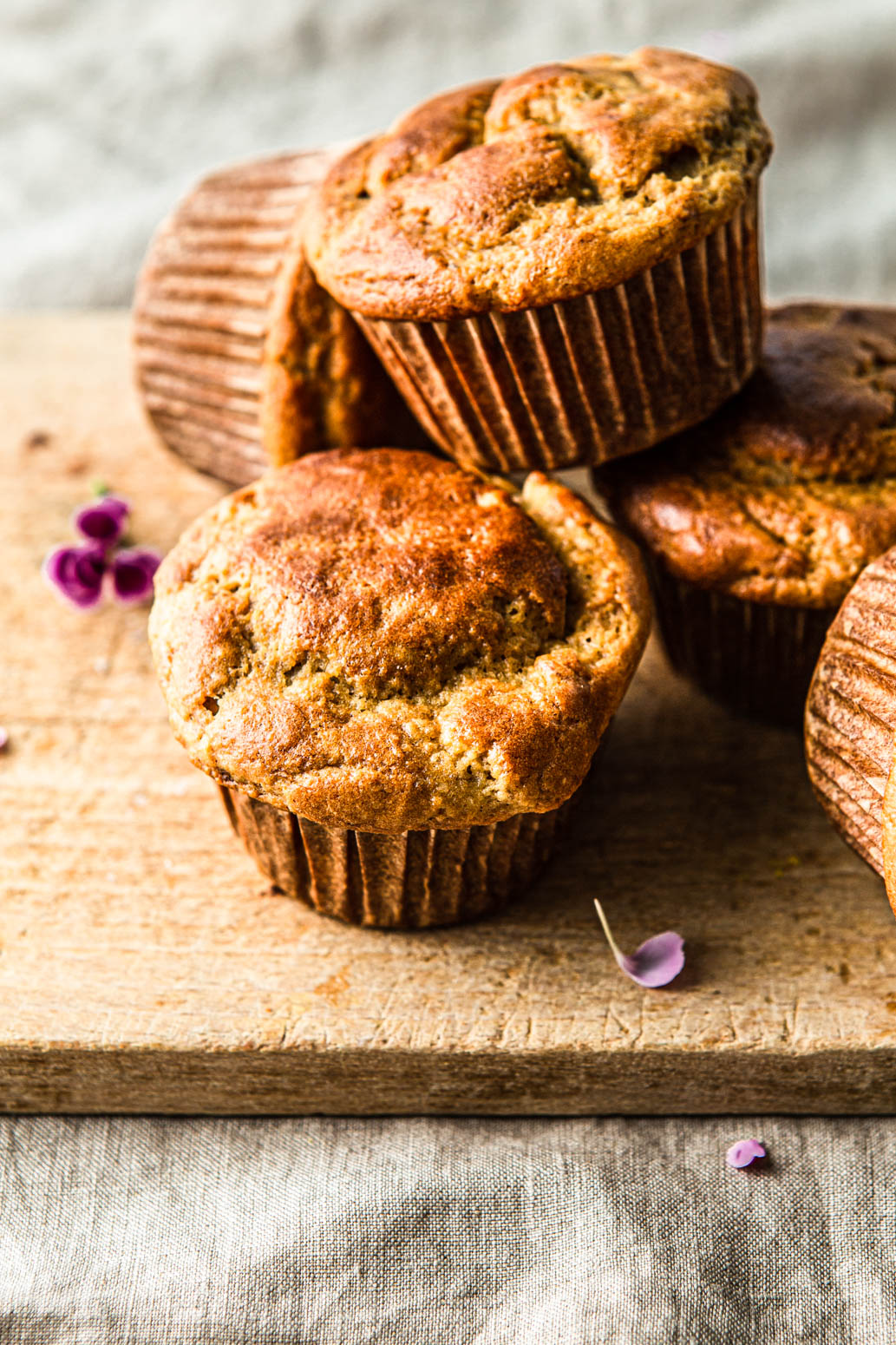 homemade breakfast almond flour muffins on a wooden board food photography