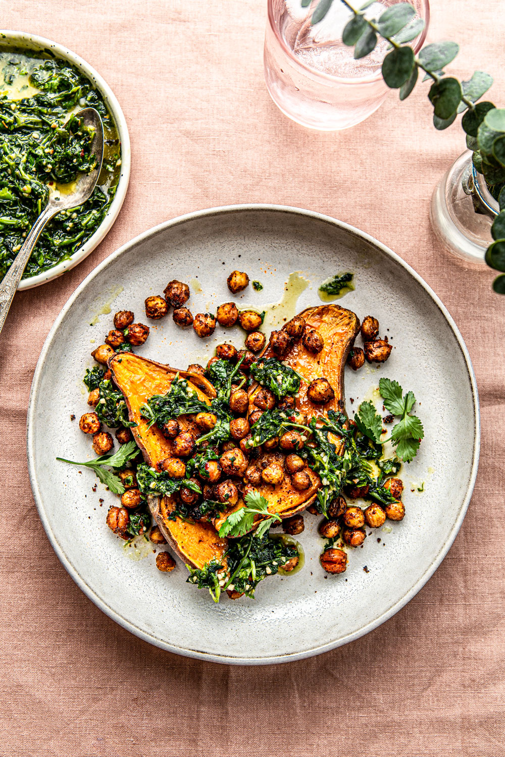 Vegan Stuffed Sweet Potatoes with roasted chickpeas and chimichurri photography