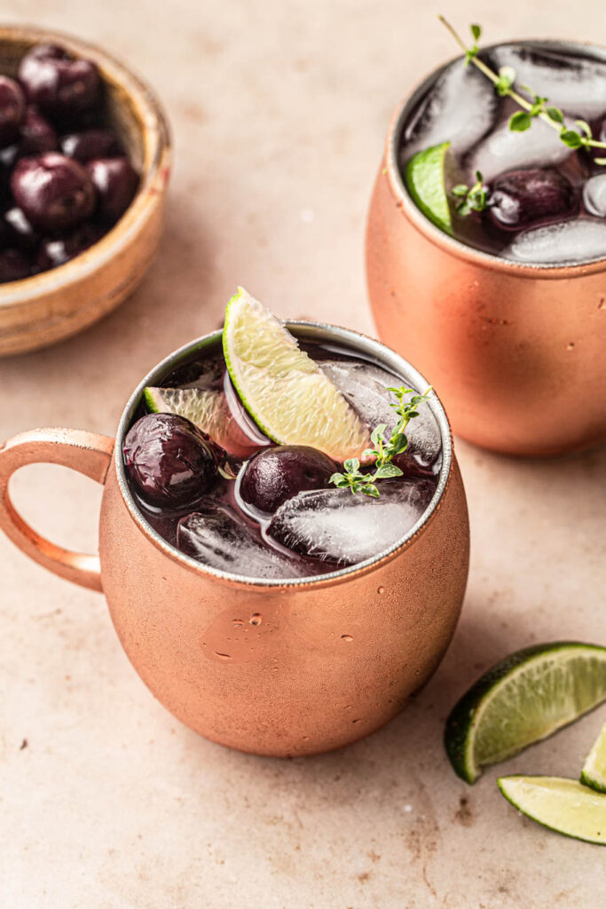 Cherry Lime Mocktail in moscow mule mugs photography