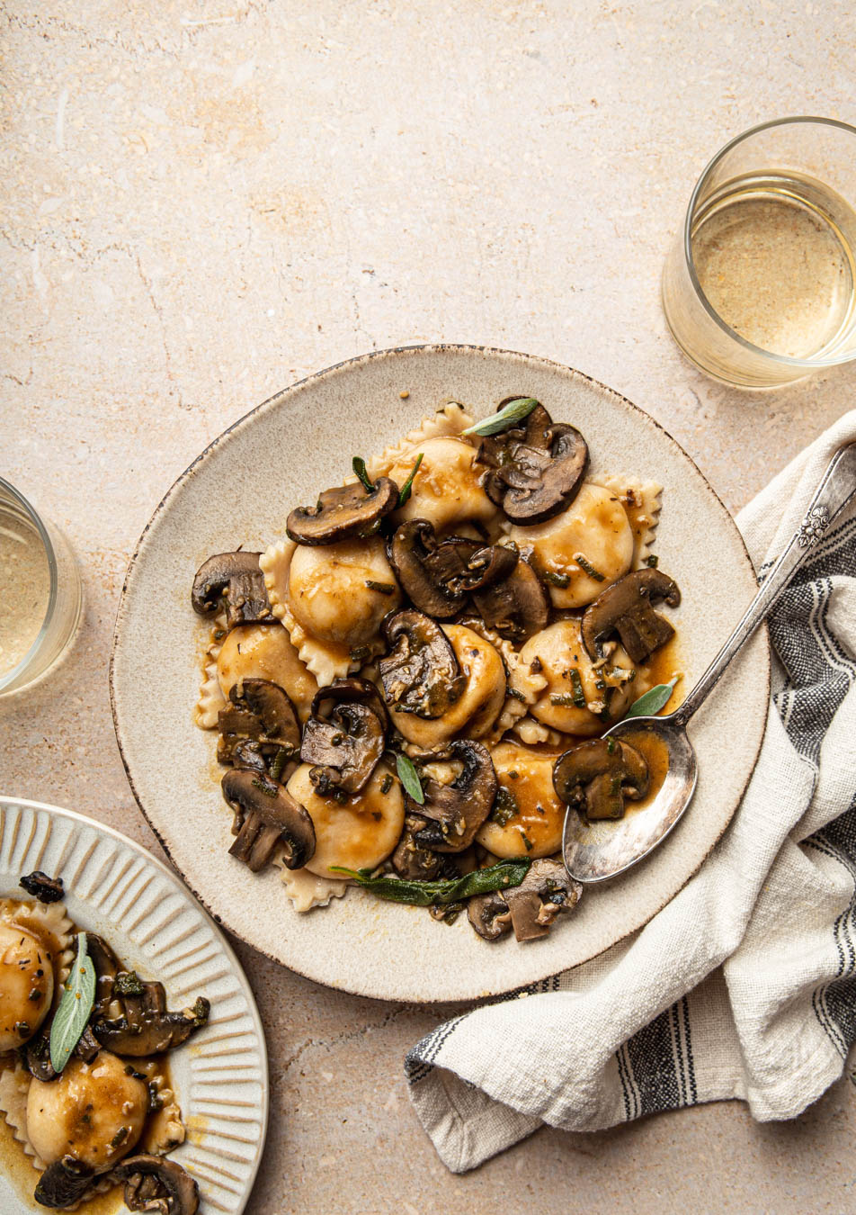 butternut squash ravioli with mushroom sage sauce food photography