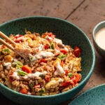 easy vegetable fried rice with yum yum sauce