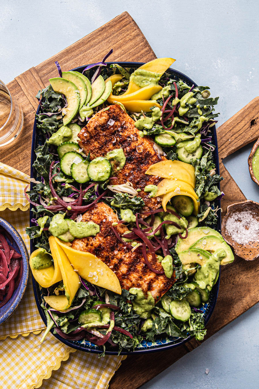 Blackened Mahi Mahi Salad with Avocado Cilantro Dressing - NattEats