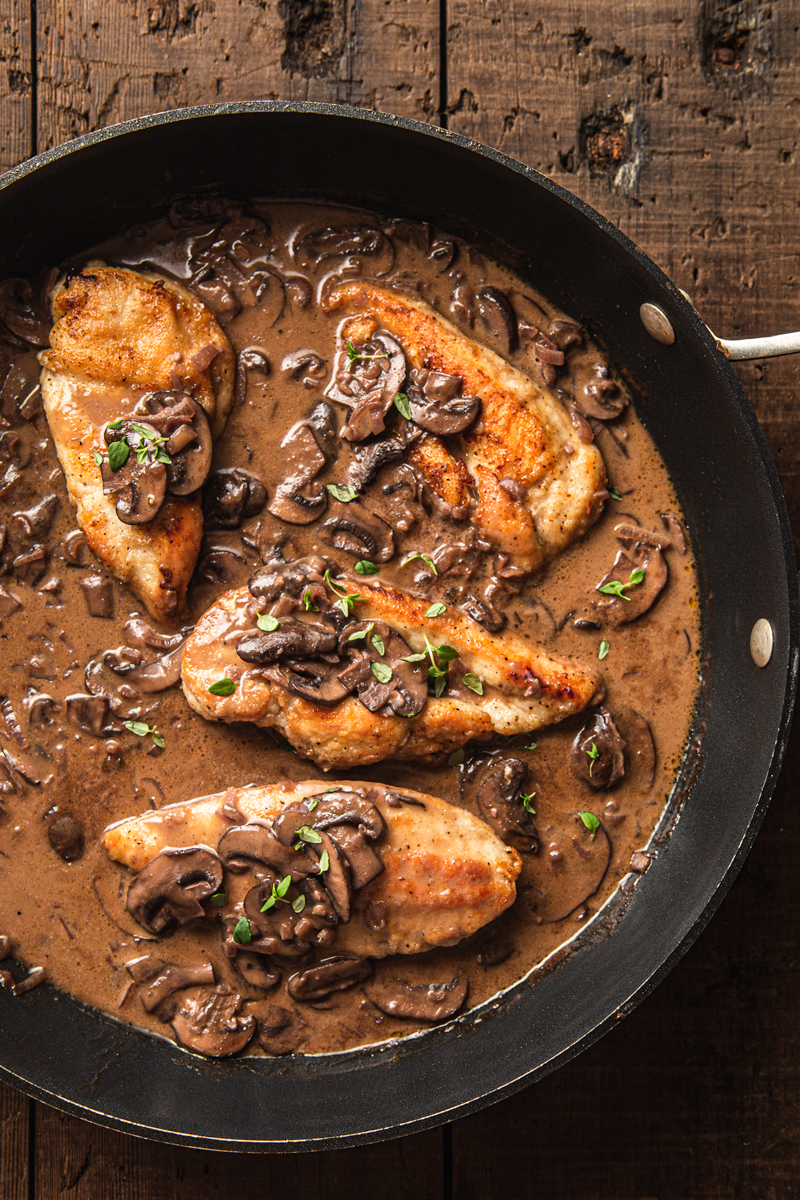 creamy chicken marsala wine sauce in a pan without cream