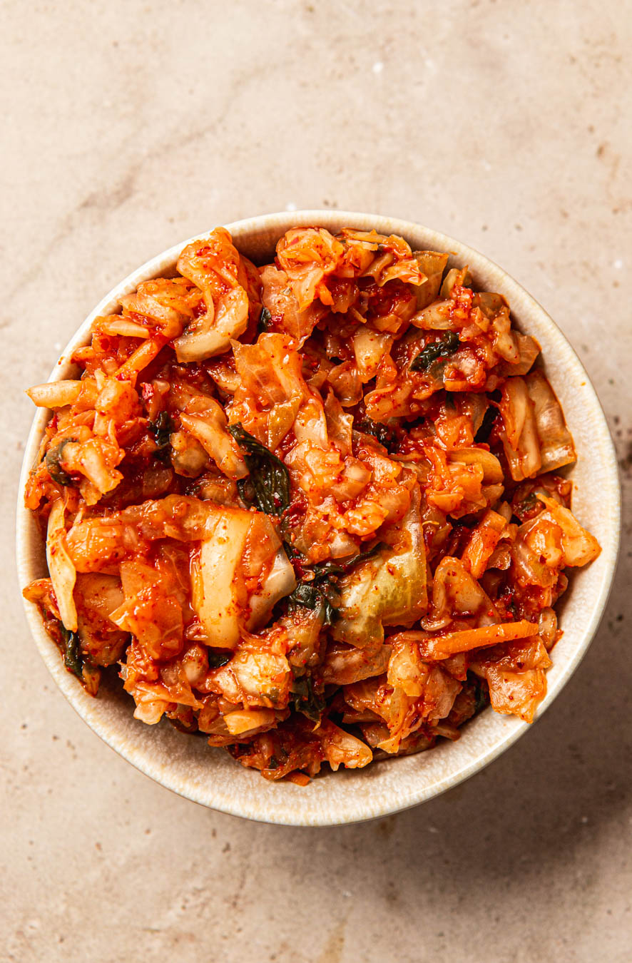 spicy kimchi in a bowl photography