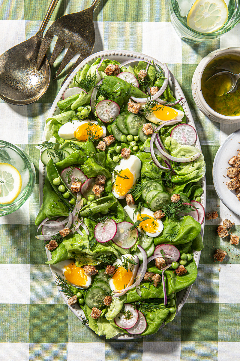 butter lettuce with eggs radish dill and lemon vinaigreete spring salad food photography