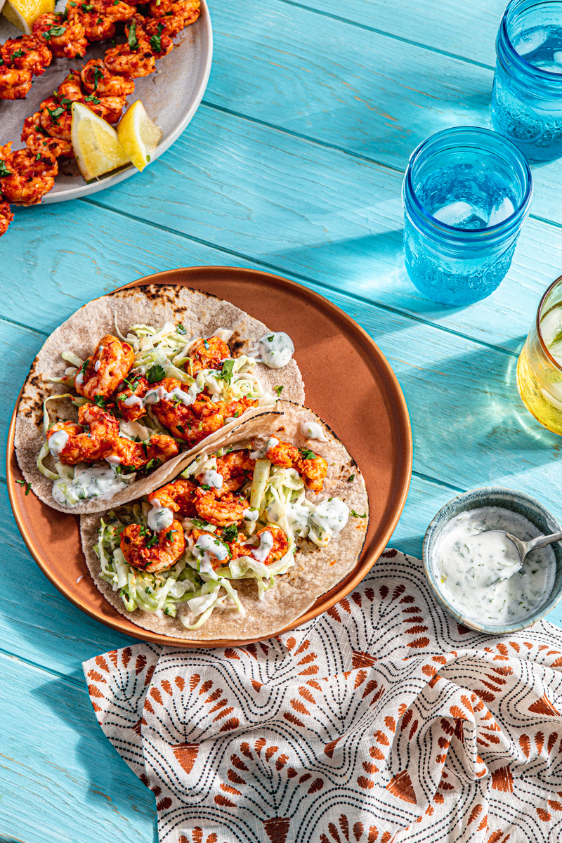 Spicy Shrimp Tacos with Harissa food photography