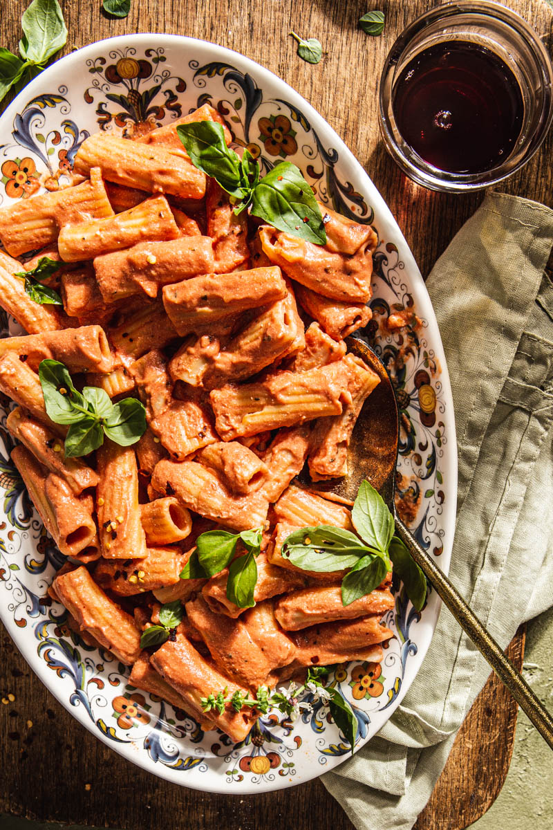 creamy italian tomato pasta food photography