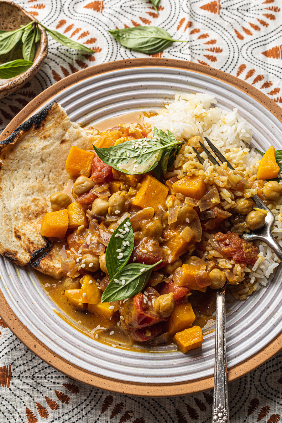 indian curry with butternut squash and chickpeas