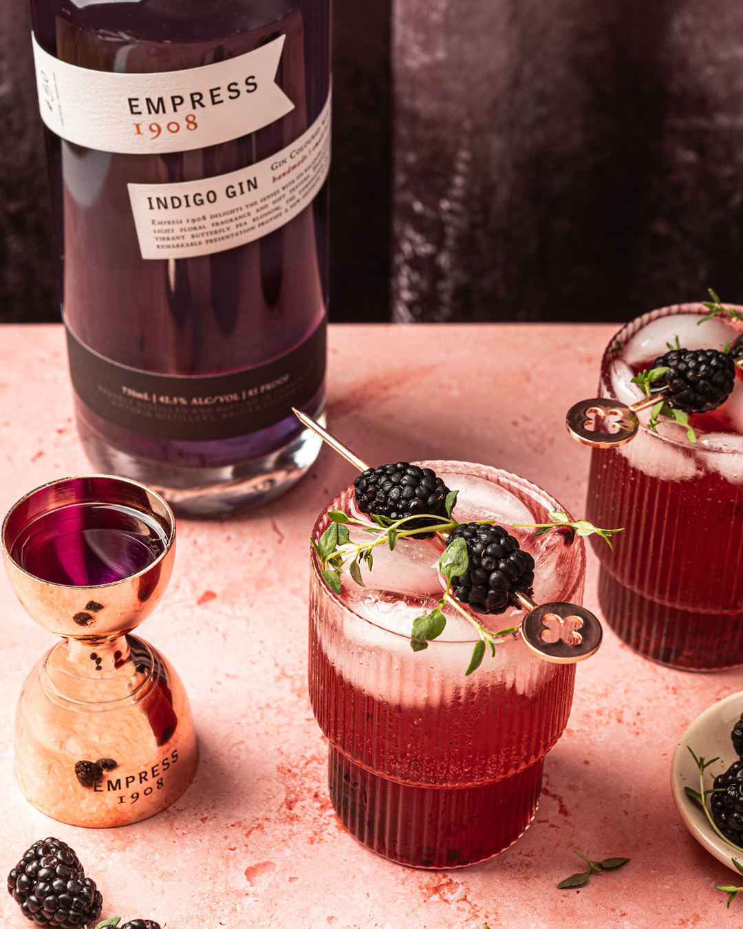 empress gin mojito with blackberries and thyme