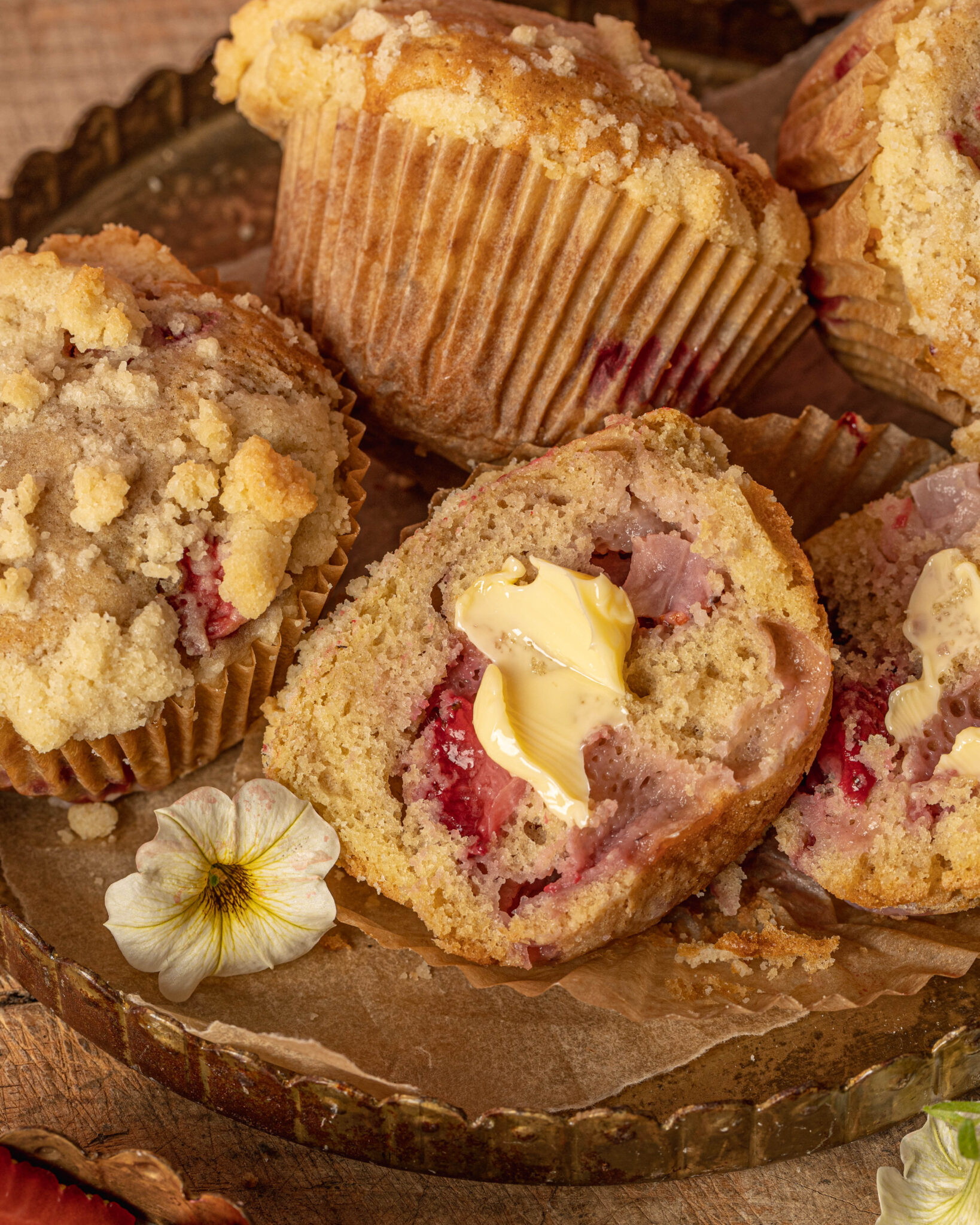 fluffy strawberry muffins with butter