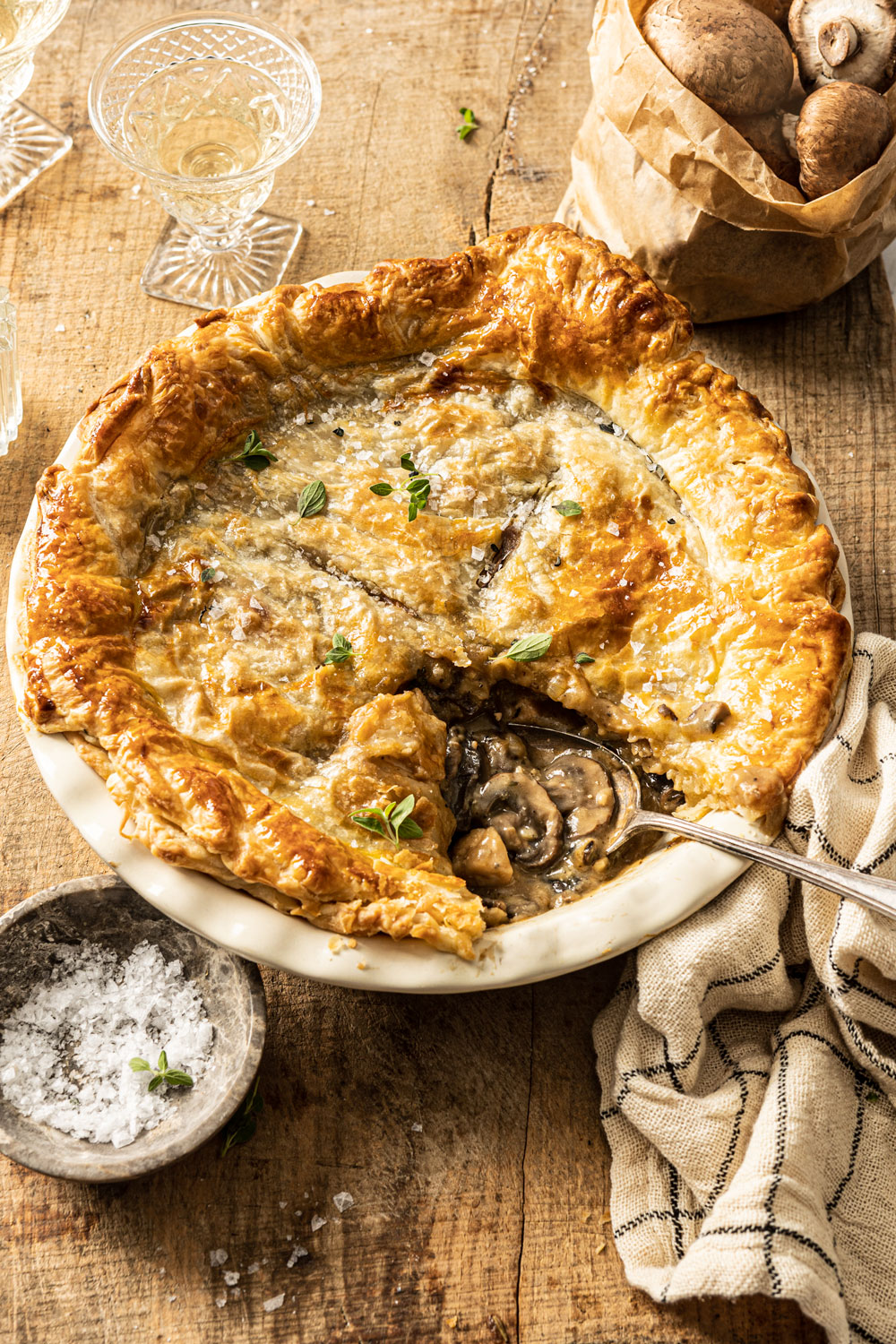 chicken and mushroom pie in puff pastry
